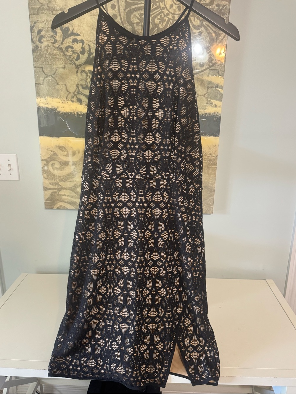 Bisou Bisou Black Lace Maxi Skirt with Nude Lining
